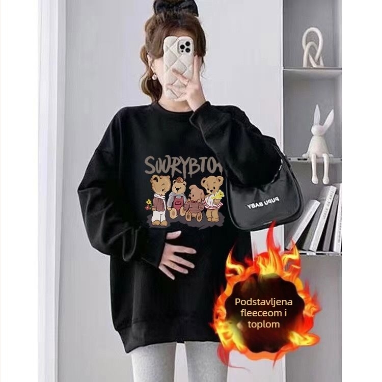 Trudnički jesensko-zimski dvodjelni set – Air Cotton s fleksi podstavom, top s okruglim izrezom, labav kroj, srednja duljina koja prekriva stražnjicu, japansko-korejski casual stil