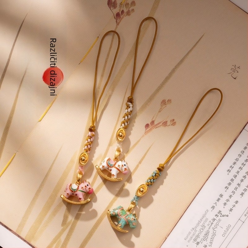 Metalni lanac za telefon s elektroplatiranjem, motiv klatni konj, kineski stil, proljeće 2025 izdanje