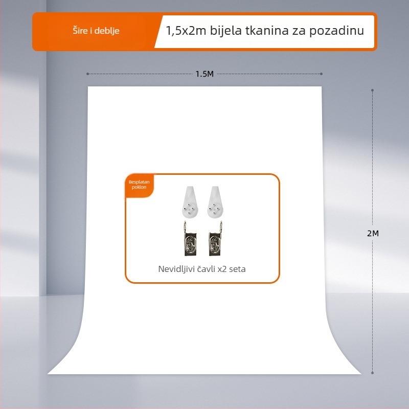Bijela pozadina od platna za studijsko fotografiranje, debela tkanina, za portrete i fotografije mrtve prirode