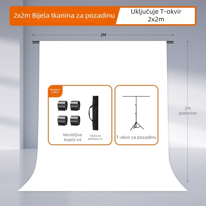 Bijela pozadina od platna za studijsko fotografiranje, debela tkanina, za portrete i fotografije mrtve prirode