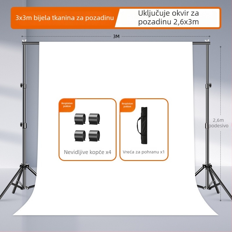 Bijela pozadina od platna za studijsko fotografiranje, debela tkanina, za portrete i fotografije mrtve prirode