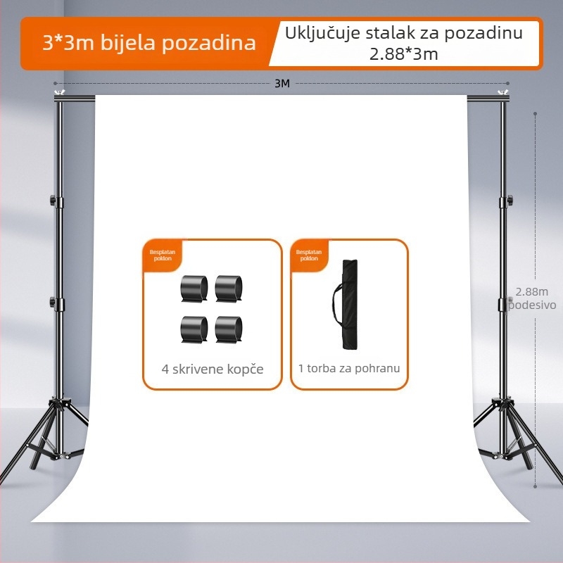 Bijela pozadina od platna za studijsko fotografiranje, debela tkanina, za portrete i fotografije mrtve prirode