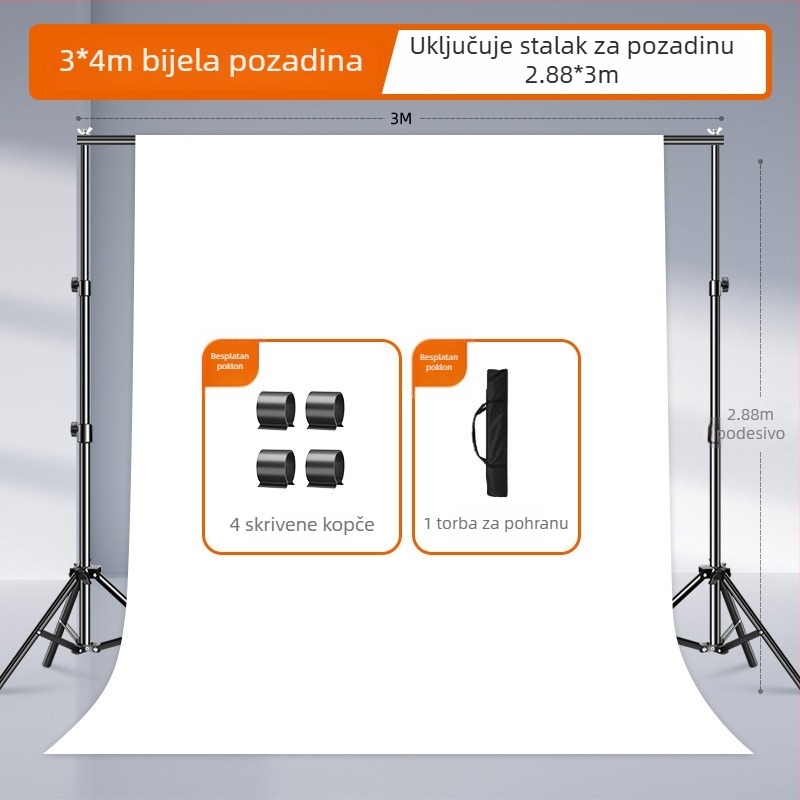 Bijela pozadina od platna za studijsko fotografiranje, debela tkanina, za portrete i fotografije mrtve prirode