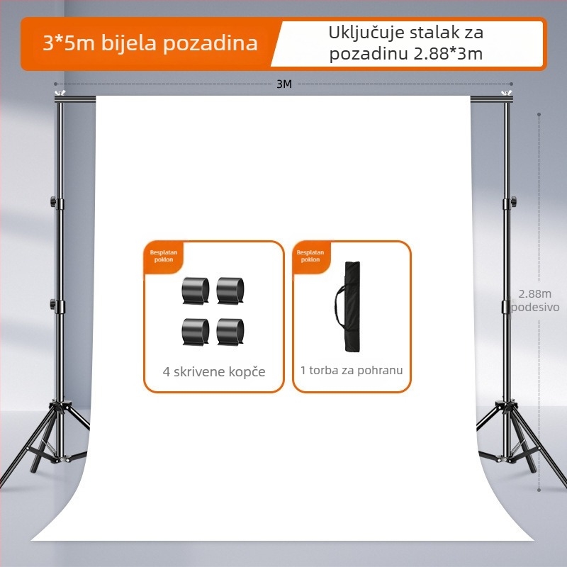 Bijela pozadina od platna za studijsko fotografiranje, debela tkanina, za portrete i fotografije mrtve prirode