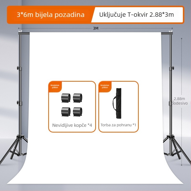 Bijela pozadina od platna za studijsko fotografiranje, debela tkanina, za portrete i fotografije mrtve prirode