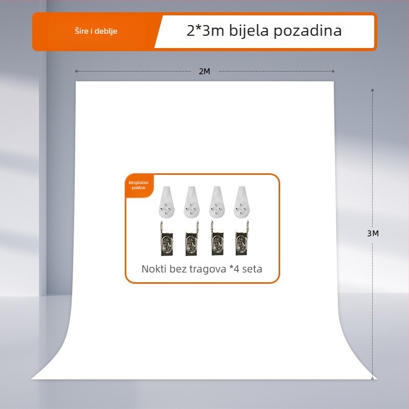 Bijela pozadina od platna za studijsko fotografiranje, debela tkanina, za portrete i fotografije mrtve prirode
