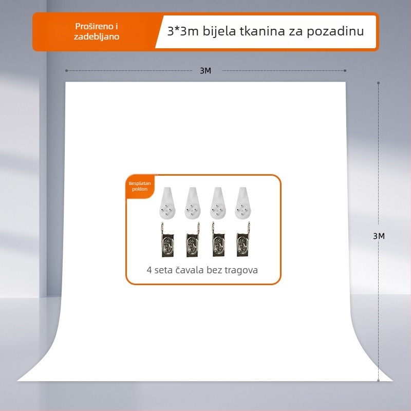 Bijela pozadina od platna za studijsko fotografiranje, debela tkanina, za portrete i fotografije mrtve prirode