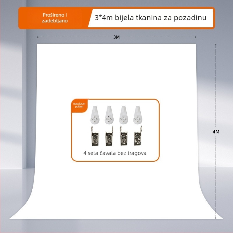 Bijela pozadina od platna za studijsko fotografiranje, debela tkanina, za portrete i fotografije mrtve prirode