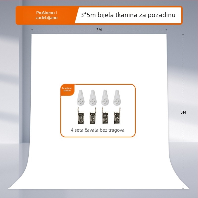 Bijela pozadina od platna za studijsko fotografiranje, debela tkanina, za portrete i fotografije mrtve prirode