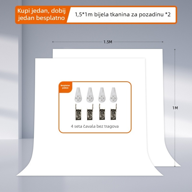 Bijela pozadina od platna za studijsko fotografiranje, debela tkanina, za portrete i fotografije mrtve prirode