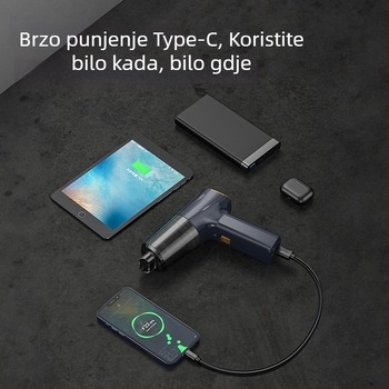Ručni bežični usisavač za auto, s usisnom snagom 11000 Pa, napon 7,4 V, snaga 120 W, model 3101, funkcija za naduhivanje i LED rasvjetu.