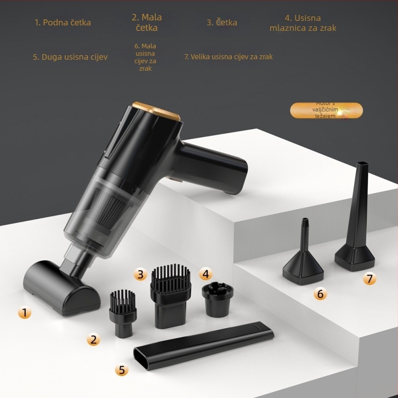 Ručni bežični usisavač za auto, s usisnom snagom 11000 Pa, napon 7,4 V, snaga 120 W, model 3101, funkcija za naduhivanje i LED rasvjetu.