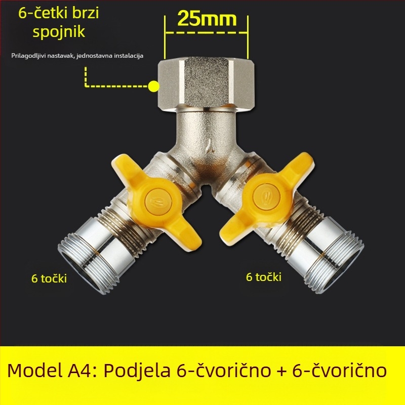 Bakarni kuglasti ventil s Unija Tee spojem, navojni, 25 mm glavni, 20 mm grana, 100°C