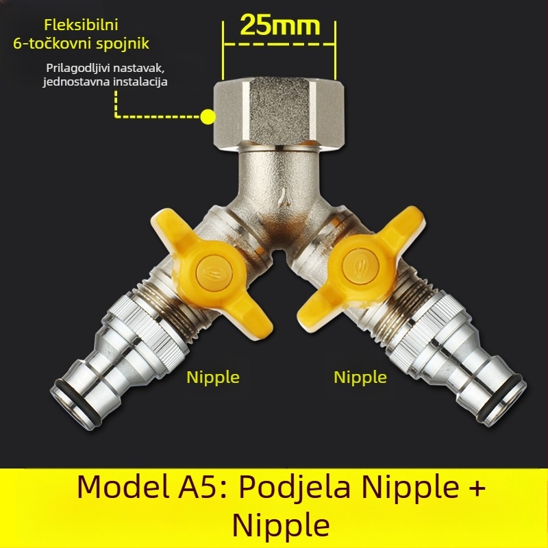 Bakarni kuglasti ventil s Unija Tee spojem, navojni, 25 mm glavni, 20 mm grana, 100°C