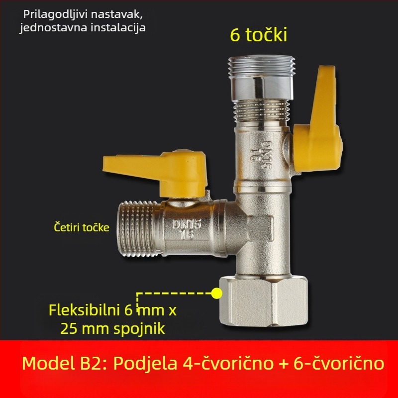 Bakarni kuglasti ventil s Unija Tee spojem, navojni, 25 mm glavni, 20 mm grana, 100°C