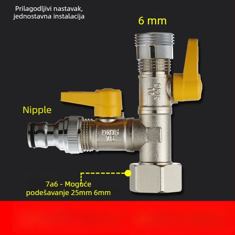 Bakarni kuglasti ventil s Unija Tee spojem, navojni, 25 mm glavni, 20 mm grana, 100°C