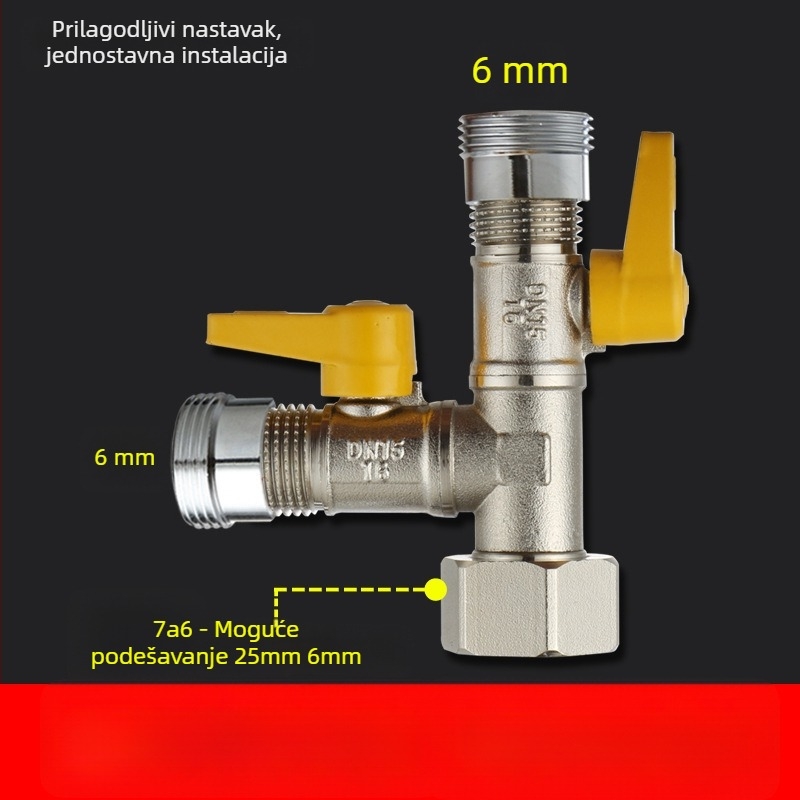 Bakarni kuglasti ventil s Unija Tee spojem, navojni, 25 mm glavni, 20 mm grana, 100°C