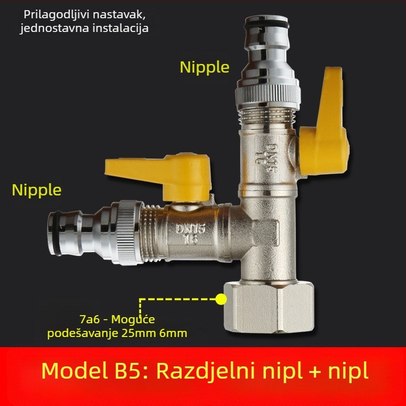 Bakarni kuglasti ventil s Unija Tee spojem, navojni, 25 mm glavni, 20 mm grana, 100°C