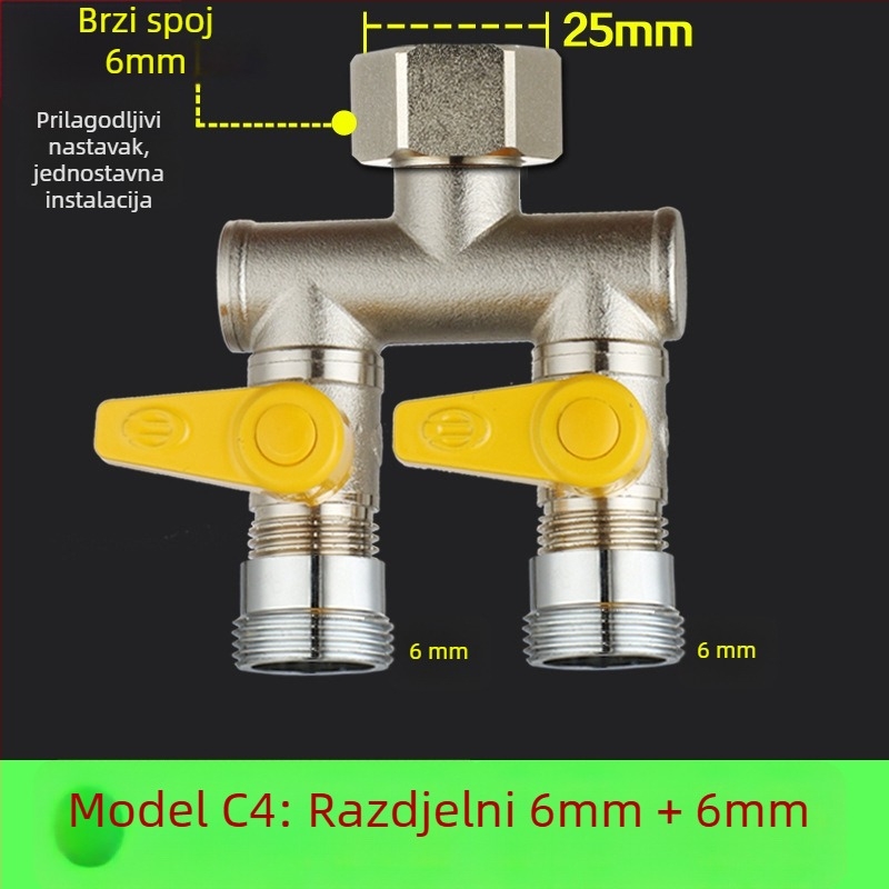 Bakarni kuglasti ventil s Unija Tee spojem, navojni, 25 mm glavni, 20 mm grana, 100°C