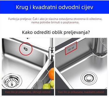 Cijev za preljev kuhinjskog sudopera, 3-putnik odvod, za jedno i dvostruko korito, ABS+ EVA, CE certifikat