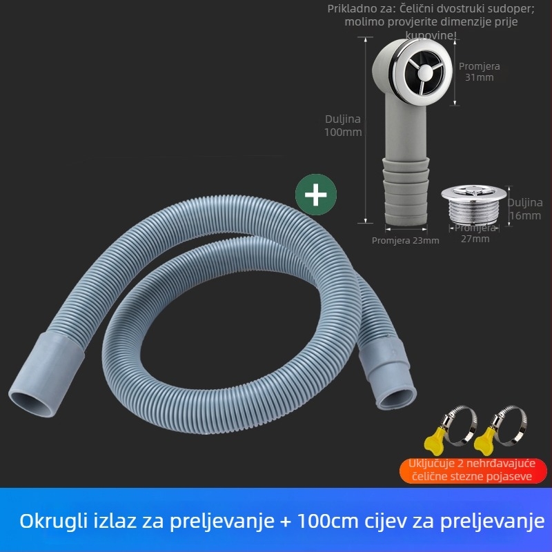 Cijev za preljev kuhinjskog sudopera, 3-putnik odvod, za jedno i dvostruko korito, ABS+ EVA, CE certifikat