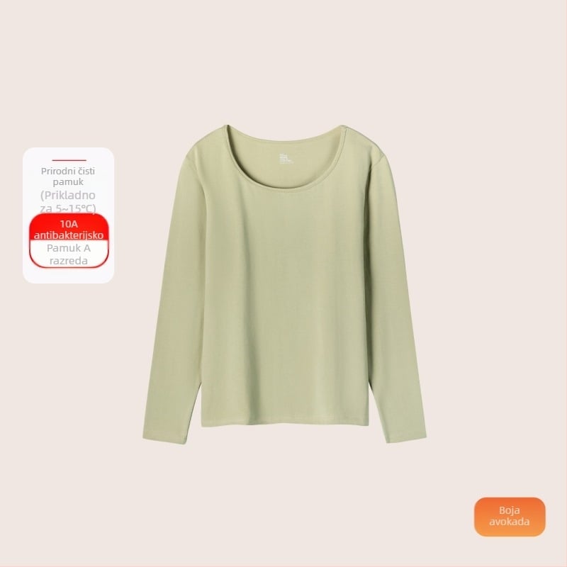 Ženski pamukasti termo komplet: tanak materijal (121–140 g/m²), 95–100% pamuk, okrugli izrez, dugi rukavi, osnovni sloj za nošenje i vani