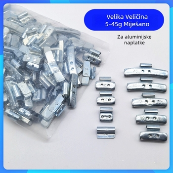 Skup blokova za balansiranje automobilskih guma s miješanima veličinama otvora, aluminijska legura i čelični kuki za felne