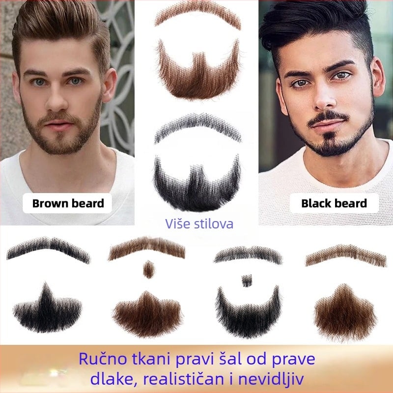Muški rekvizit za šminku – brada, ručno tkana od pravih vlasi, kratka brada perika, model HZ, za film i TV