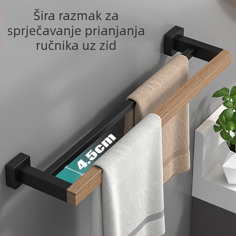 Zidni držač za ručnike od drva, bez bušenja, set od šest komada