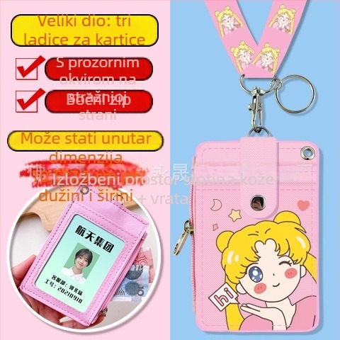 Kartica za vrat sa zatvaračem i novčanicom — anime motiv, PU koža, neutralno za muškarce i žene, gradska jednostavnost, proljeće 2024