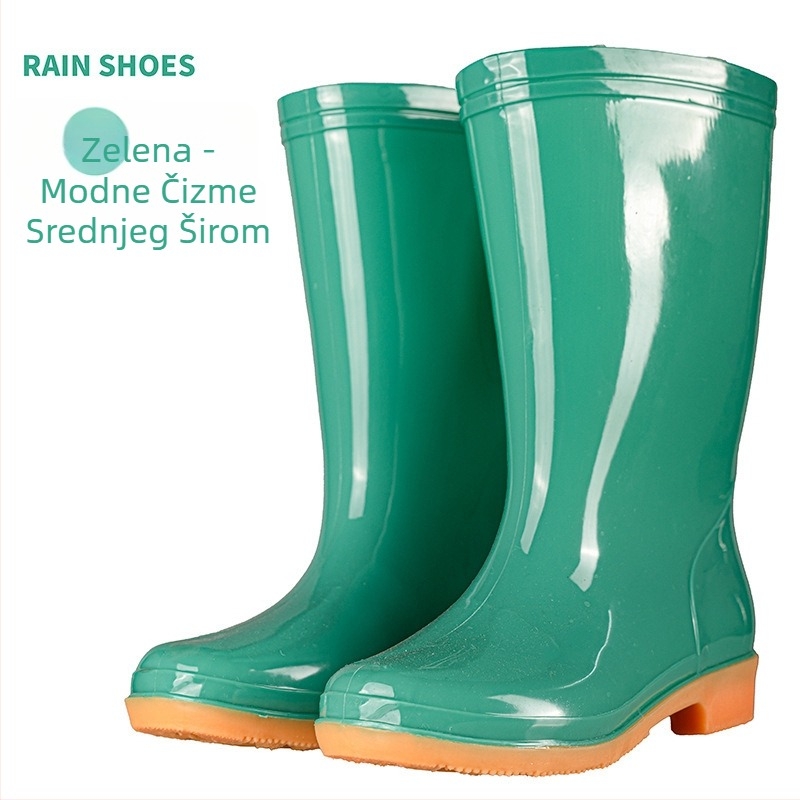 Ženske čizme za kišu od PVC-a, srednje duljine, vodootporne i protuklizne, s pamukom podstavljenim.