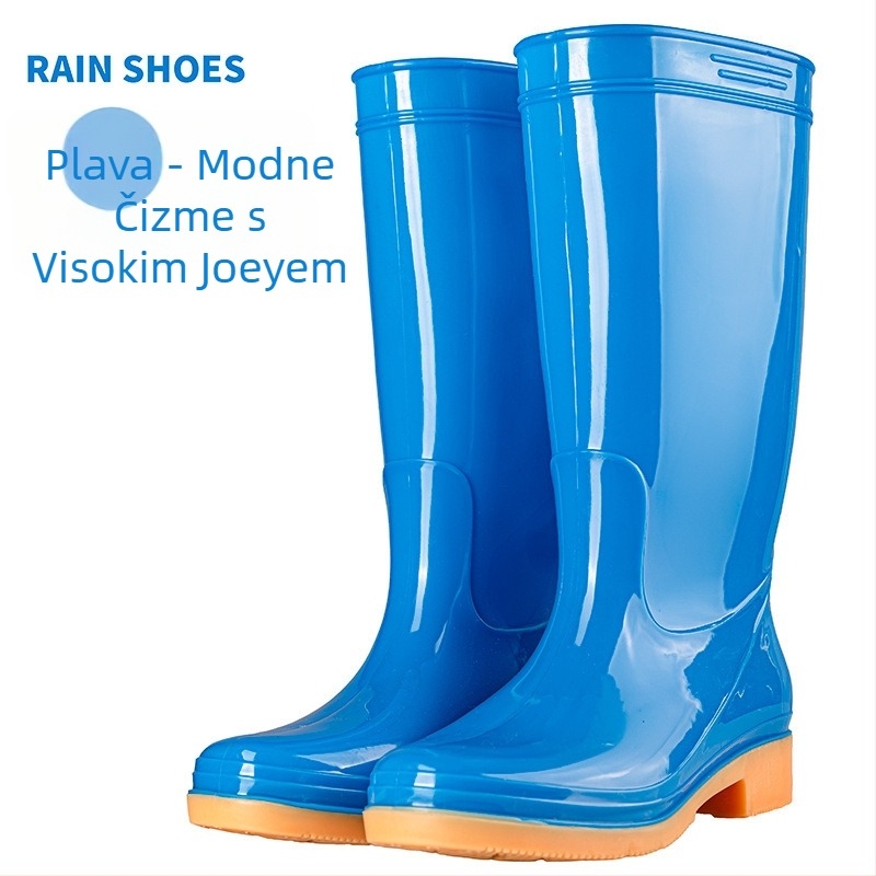 Ženske čizme za kišu od PVC-a, srednje duljine, vodootporne i protuklizne, s pamukom podstavljenim.