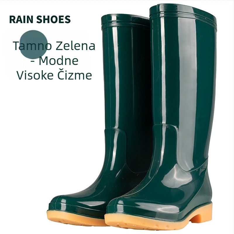 Ženske čizme za kišu od PVC-a, srednje duljine, vodootporne i protuklizne, s pamukom podstavljenim.