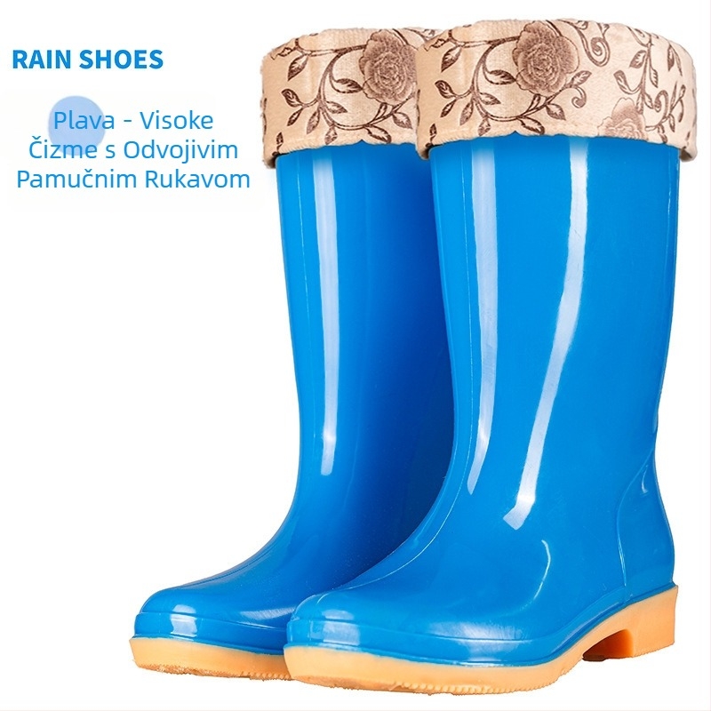 Ženske čizme za kišu od PVC-a, srednje duljine, vodootporne i protuklizne, s pamukom podstavljenim.