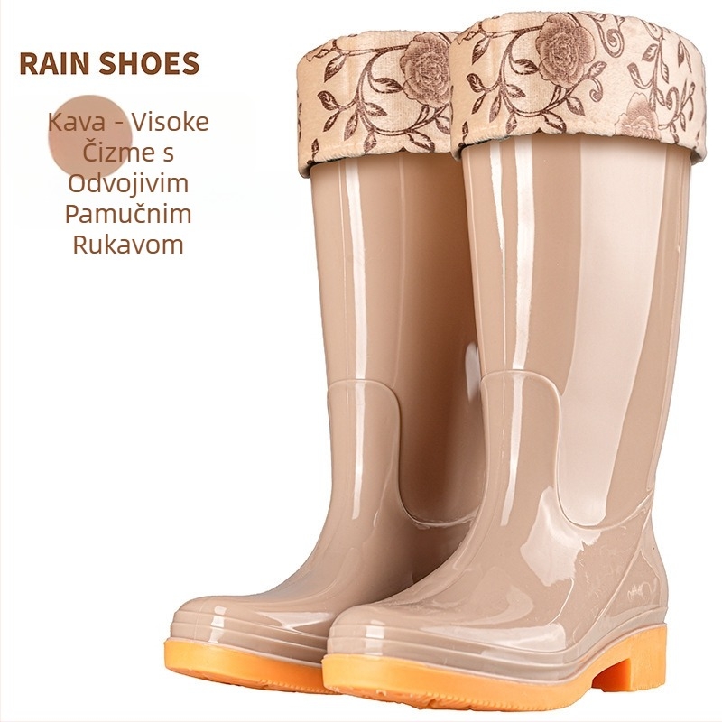 Ženske čizme za kišu od PVC-a, srednje duljine, vodootporne i protuklizne, s pamukom podstavljenim.