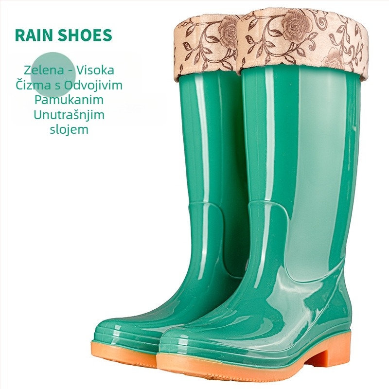 Ženske čizme za kišu od PVC-a, srednje duljine, vodootporne i protuklizne, s pamukom podstavljenim.