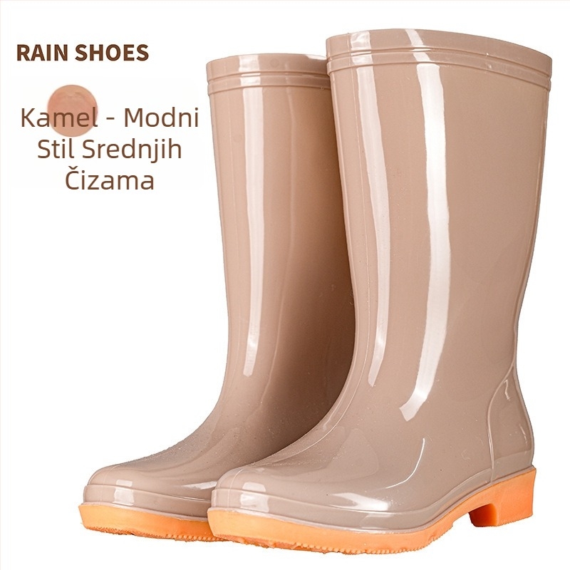 Ženske čizme za kišu od PVC-a, srednje duljine, vodootporne i protuklizne, s pamukom podstavljenim.