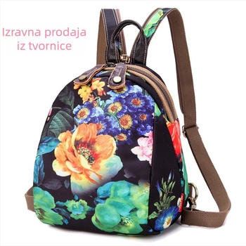 Olandian Ženski mini ruksak od Oxford platna — crossbody torba sa zatvaračom, džep za telefon i ID, stil književno-umjetnički nacionalni stil