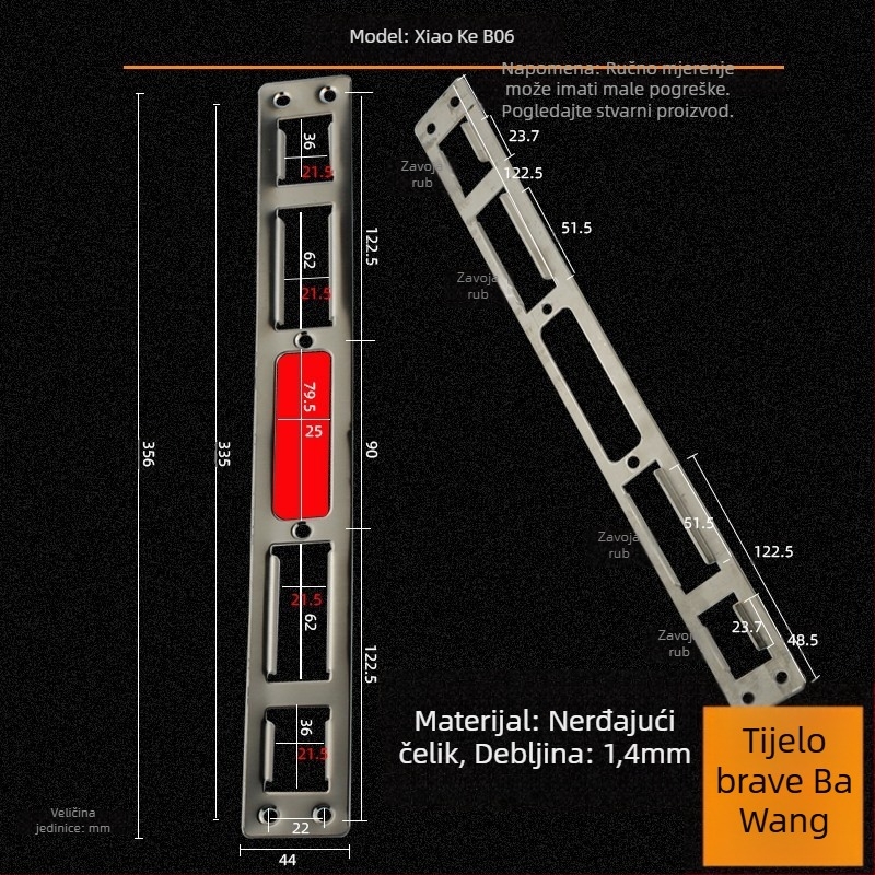 Andamia B05 tijelo brave, nehrđajući čelik, moderni minimalistički stil, pogodno za sigurnosna vrata, drvena vrata i dvorišna vrata vile
