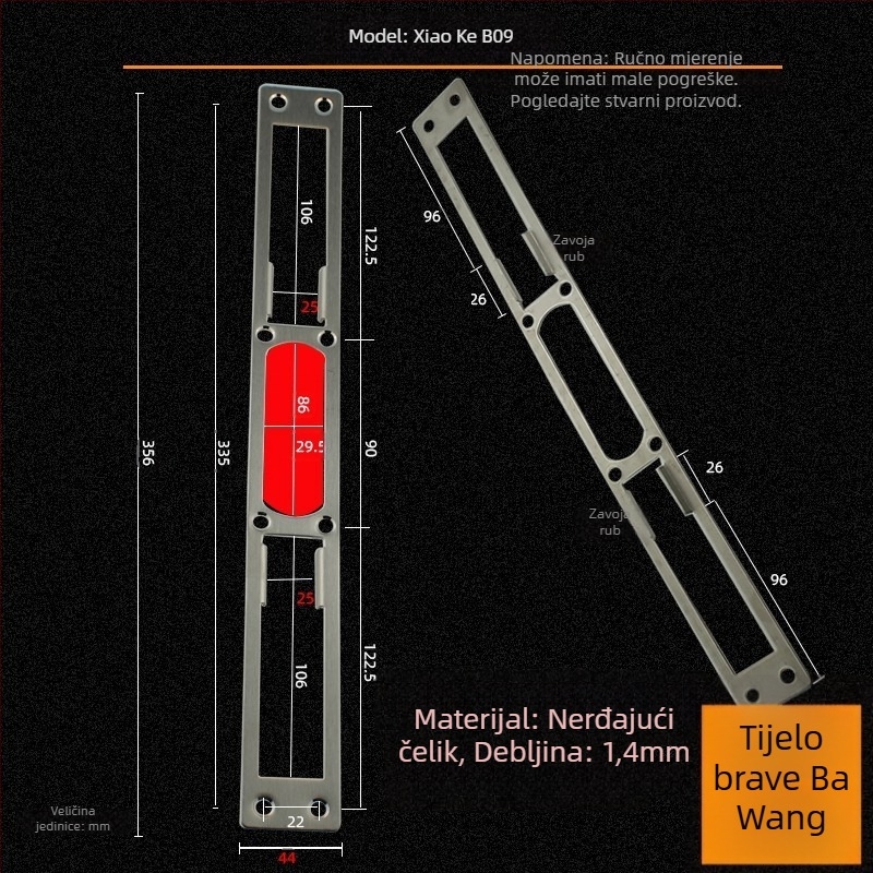 Andamia B05 tijelo brave, nehrđajući čelik, moderni minimalistički stil, pogodno za sigurnosna vrata, drvena vrata i dvorišna vrata vile