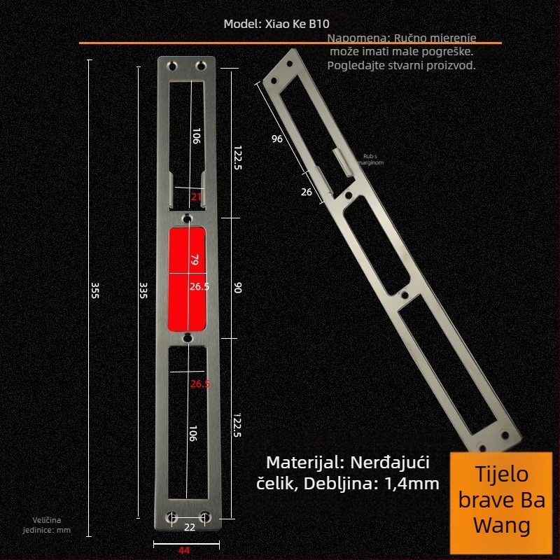 Andamia B05 tijelo brave, nehrđajući čelik, moderni minimalistički stil, pogodno za sigurnosna vrata, drvena vrata i dvorišna vrata vile