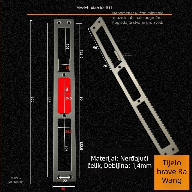 Andamia B05 tijelo brave, nehrđajući čelik, moderni minimalistički stil, pogodno za sigurnosna vrata, drvena vrata i dvorišna vrata vile
