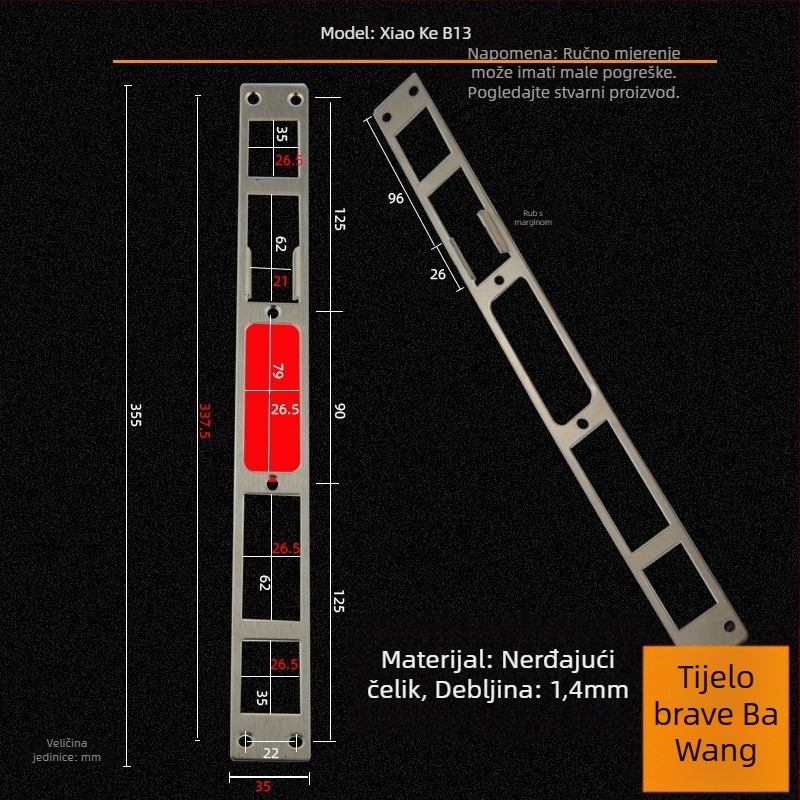 Andamia B05 tijelo brave, nehrđajući čelik, moderni minimalistički stil, pogodno za sigurnosna vrata, drvena vrata i dvorišna vrata vile