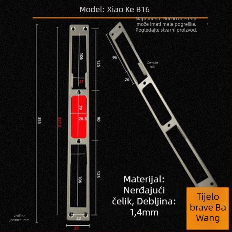 Andamia B05 tijelo brave, nehrđajući čelik, moderni minimalistički stil, pogodno za sigurnosna vrata, drvena vrata i dvorišna vrata vile