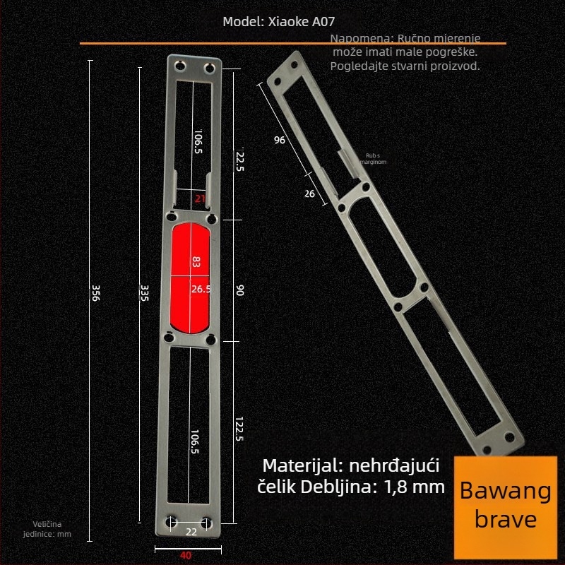 Andamia B05 tijelo brave, nehrđajući čelik, moderni minimalistički stil, pogodno za sigurnosna vrata, drvena vrata i dvorišna vrata vile