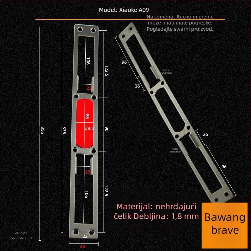 Andamia B05 tijelo brave, nehrđajući čelik, moderni minimalistički stil, pogodno za sigurnosna vrata, drvena vrata i dvorišna vrata vile