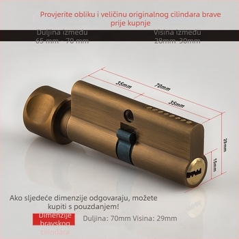 Cilindar zaključavanja za unutarnja drvena vrata — materijal: cinkova i aluminijska legura, težina 0,2 kg, stil moderni minimalistički