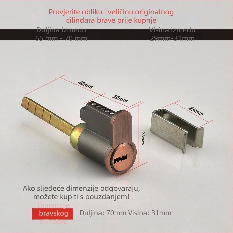 Cilindar zaključavanja za unutarnja drvena vrata — materijal: cinkova i aluminijska legura, težina 0,2 kg, stil moderni minimalistički