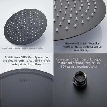 Gornja kišna tuš glava – 304 čelik, Top Spray, funkcija kiše, kvadratni univerzalni navoj