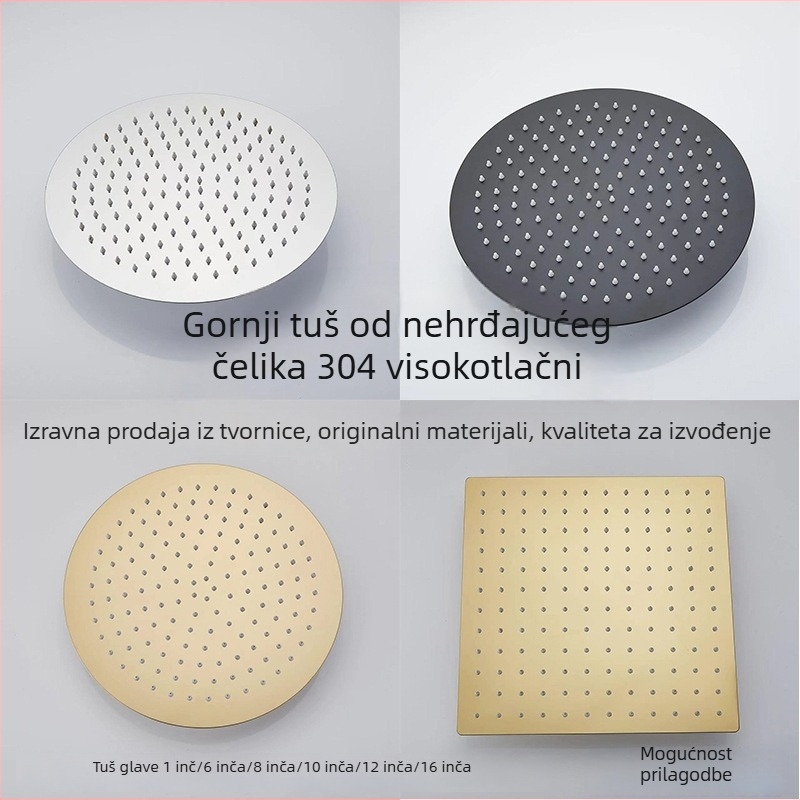 Gornja kišna tuš glava – 304 čelik, Top Spray, funkcija kiše, kvadratni univerzalni navoj